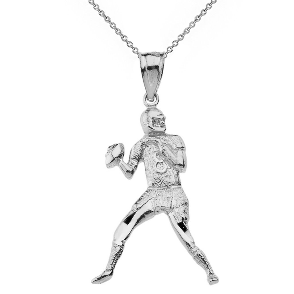 Nwt 925 Sterling Silver Sparkle Cut Football Player Pendant Necklace 86$